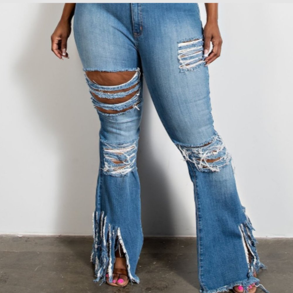 Distressed Ripped High-Waist Dark Blue Curvy Mom Plus Size Jeans 1x -3x